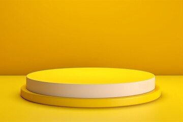 Pedestal display on yellow background with empty stand for product show or presentation. Generative AI