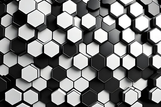 background with hexagons, beautiful sleek decagon wall with black and white tiles