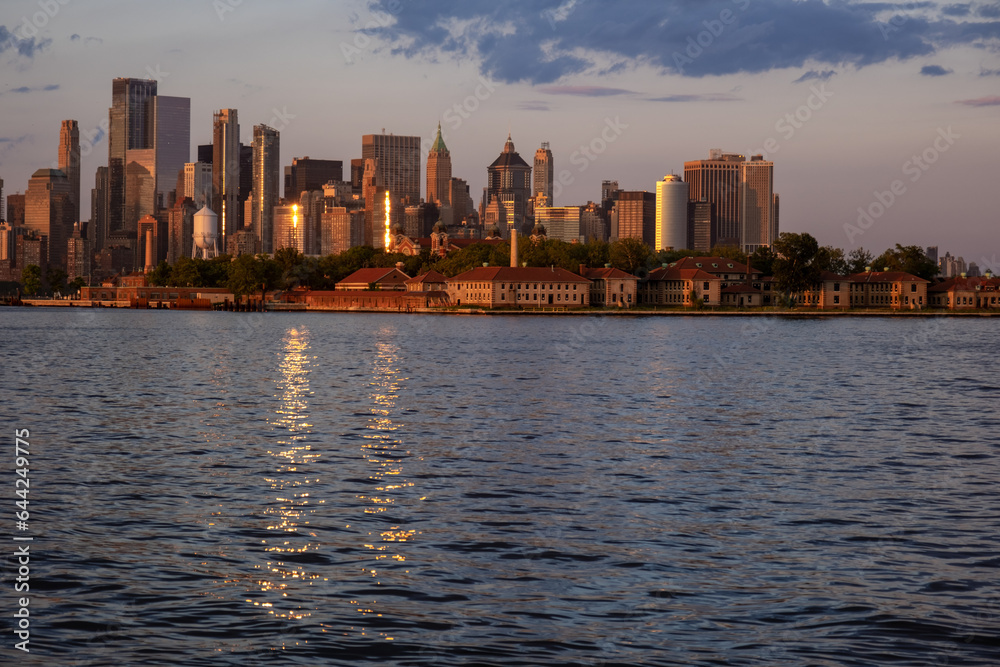 Sticker Manhattan skyline viewed across Hudson River from Liberty State Park, Jersey City, New Jersey