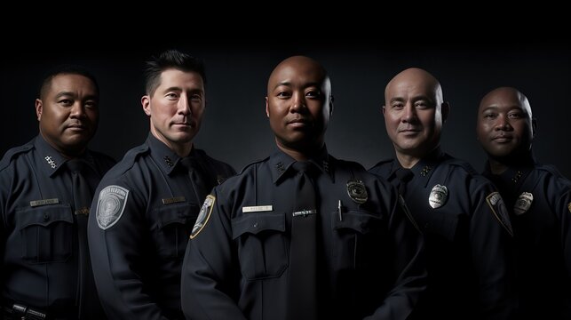 Police officers in the workplace. Portrait of confident officers of the law. Diversity. Generative AI.
