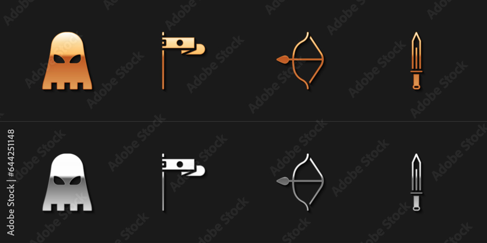 Canvas Prints set executioner mask, medieval flag, bow and arrow and sword icon. vector