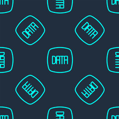 Green line Data analysis icon isolated seamless pattern on blue background. Business data analysis process, statistics. Charts and diagrams. Vector