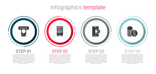 Fototapeta premium Set ATM and money, , Mobile banking and Coin with dollar. Business infographic template. Vector