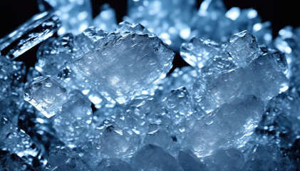Frozen Ice Water Texture Close-Up. Ideal for health and wellness marketing, representing the purity of ice-cold hydration.