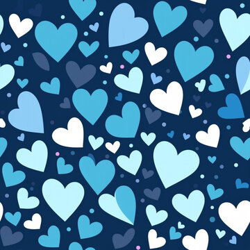 Blue valentines day background with hearts seamless pattern. High quality photo