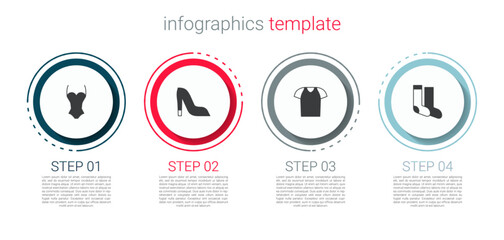 Set Swimsuit, Woman shoe, T-shirt and Socks. Business infographic template. Vector