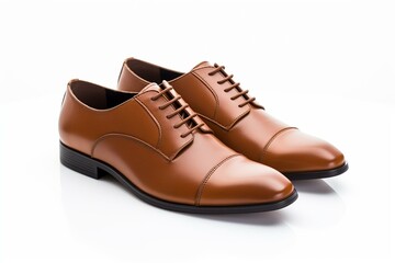 Classic brown leather men's shoes on white background. Generative AI