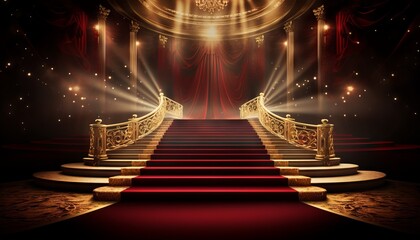 Red Carpet Bollywood Stage, Maroon Steps Spot Light Backdrop of the Golden Regal Awards