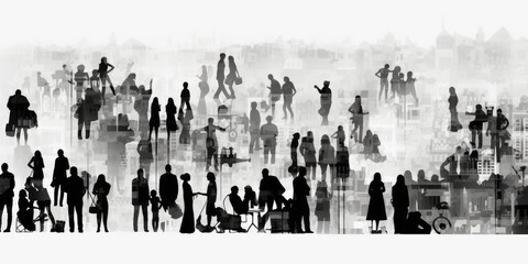 black and white pattern of people silhouettes on a background Generative AI