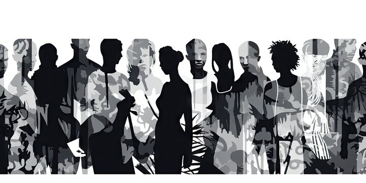 black and white pattern of people silhouettes on a background Generative AI