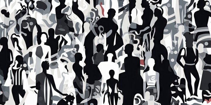 black and white pattern of people on a background Generative AI