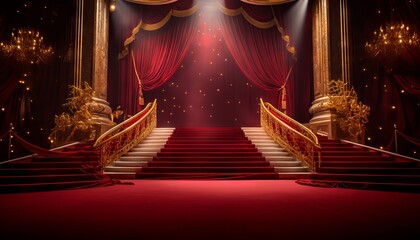 Red Carpet Bollywood Stage, Maroon Steps Spot Light Backdrop of the Golden Regal Awards