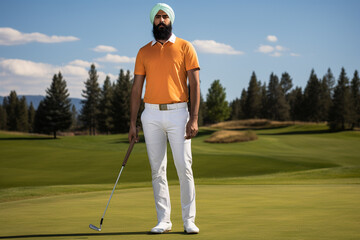 Obraz premium Professional or hobbyist golfer standing and posing. 