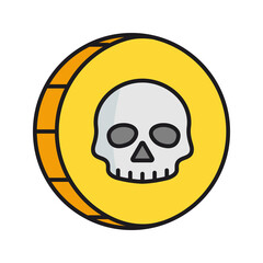 
Pirate gold coin icon with a skull. Pirate treasure,isolated on white background.
