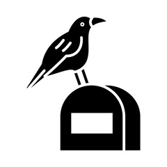 
Simple black halloween grave icon with crow. Monochrome halloween doodle. Grave illustration, isolated white background.
