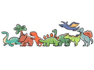 横並びの恐竜たちの手描き風イラスト © Tsubasa