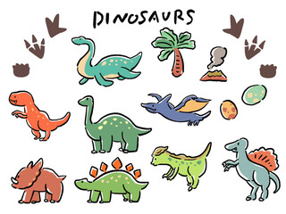 恐竜たちの手描き風イラストセット