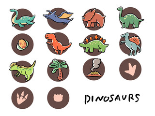 恐竜たちの手描き風アイコンイラストセット