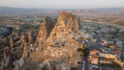 Fototapeta premium A drone shot of Uchisar Castle, Cappadocia