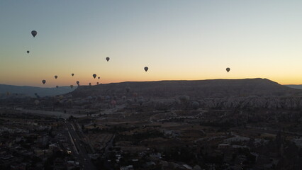 A drone shot of the Sunset Hot Air Balloon Launches in Cappadocia
