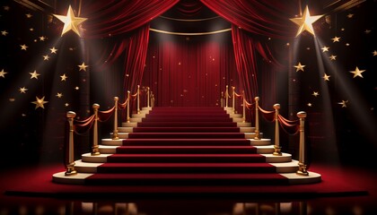 Red Carpet Bollywood Stage, Maroon Steps Spot Light Backdrop of the Golden Regal Awards