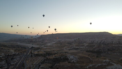 A drone shot of the Sunset Hot Air Balloon Launches in Cappadocia