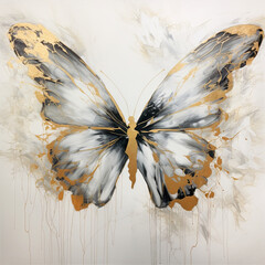 Abstract Silver and Gold Butterfly Inspired by Fluid Ink Paintings