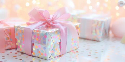 Gift box for birthday, festive anniversary, happy valentine's day and wedding, gift presents for black friday sale. Christmas and New Year gift boxes surprise. soft colors