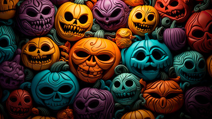 Scary colorful pumpkin faces