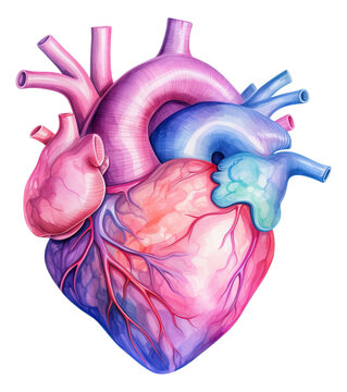 Watercolor illustration of human heart isolated.