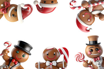 Fototapeta premium Set of gingerbread man cookie holding christmas candy cane
