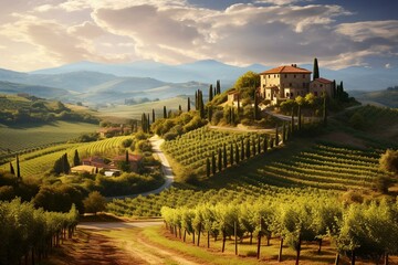 Fototapeta na wymiar Beautiful Tuscan valley landscape. Generative AI