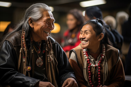Elders and youth participating in an intergenerational indigenous language workshop. Generative Ai.