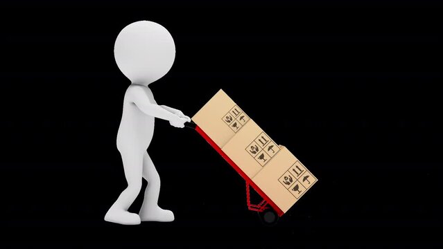3D Man Porter Moving Boxes with transparent (alpha) background