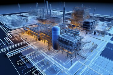 Efficient construction planning & modeling. Simulation for operational excellence in industry. Generative AI - obrazy, fototapety, plakaty