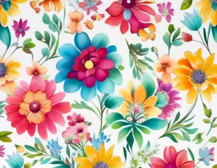 Fotobehang Vibrant colorful flowers pattern on white background. Generative AI © designermetin