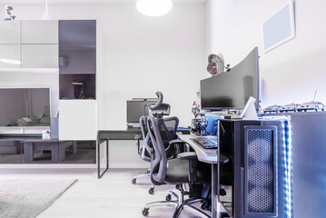 Teleworking tables in the living room of a private home