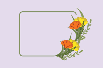 Sunflower and floral frame concept. Colored flat vector illustration isolated. 