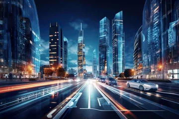 Foto op Canvas Concept of future cityscape with highway lighting © Oleksandr Kozak