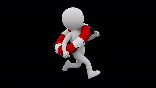 3D Man Lifeguard Running in a loop with transparent (alpha) background