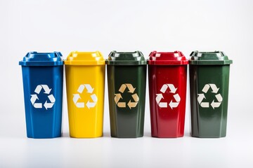 Garbage containers for waste sorting. Background with selective focus and copy space