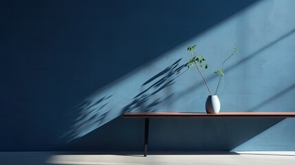 An image of soft light gently illuminating a dark blue wall.