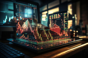 Obraz premium charts, graphs. exchange trading. Data analysis, search engine optimization or SEO. glowing golden lines. decline, rise