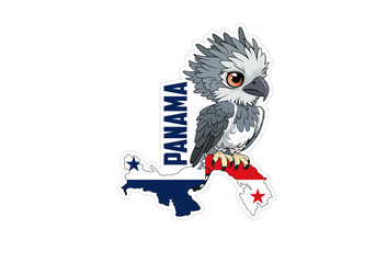 Vector sticker with a harpy eagle and the Panama map - obrazy, fototapety, plakaty