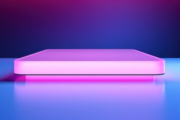Neon lighting minimal product presentation podium stand on the colored background
