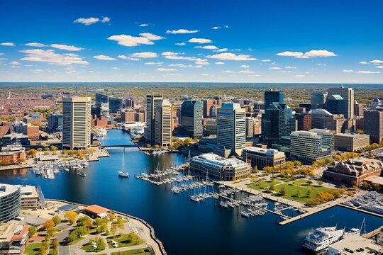 Aerial View Of Downtown Baltimore, Maryland, USA Skyline. Generative AI