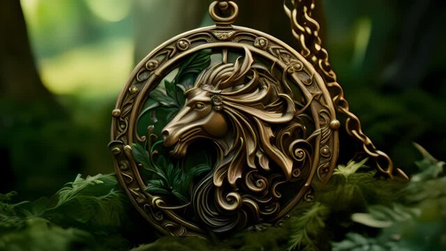 On her neck she wears a large Ranger pendant with intricate detail depicting a wild horse running through a glittering forest. As if defying all gravity she has painted a