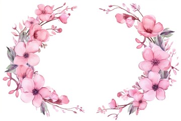 Delicate pink flower watercolor blossoms in beauty on a branch, isolated on white background.