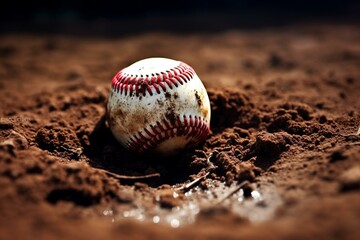 Baseball on dirt home plate. Generative AI