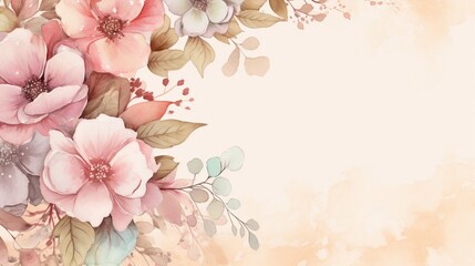 Captivating flowers with delicate petals, pastel, retro, and vintage colors, and intricate details. Blossoming watercolor frame background.